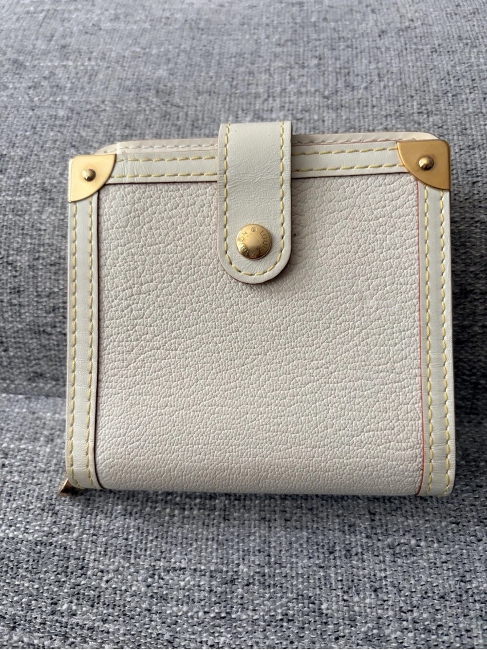 Louis Vuitton Cream Leather Snap Wallet with Gold-Tone Accents